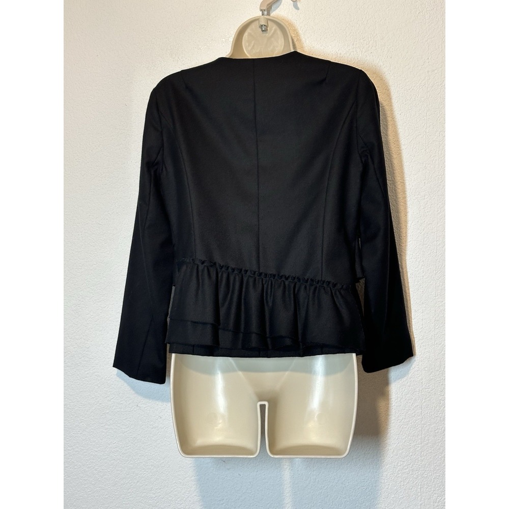 J. Crew Blazer Jacket Black100% Wool Ruffle Tiered Button Up Lined Size 2 Small - Picture 3 of 7